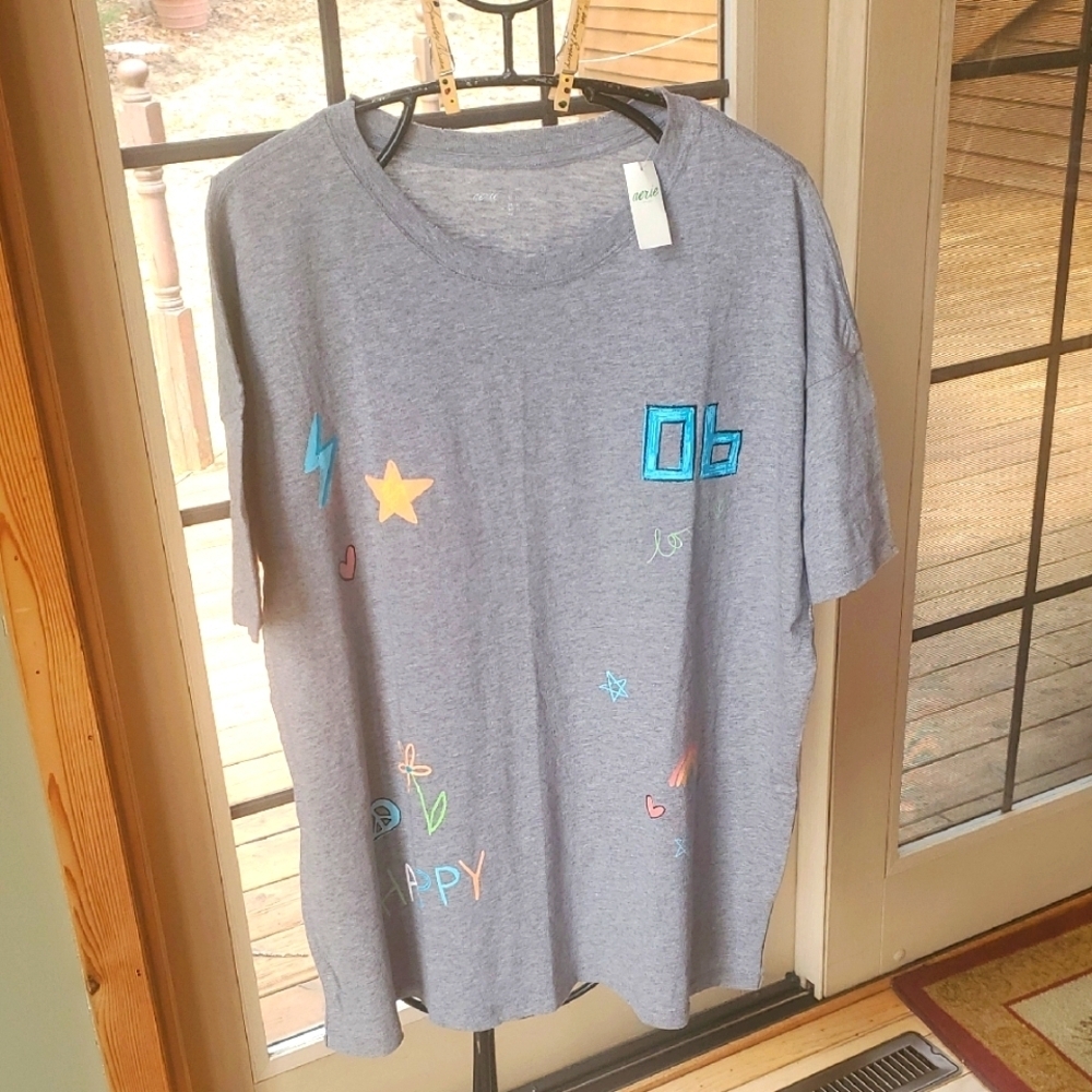 Aerie Sidewalk Seamless Gray‎ Oversize Graphic Short Sleeve Un Sz M T-Shirt NWT